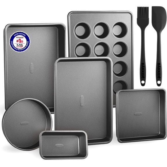 Bakken- Swiss 8-Piece Kitchen Baking Pan Set - Commercial Grade Carbon Steel Bakeware with Nonstick Coating, Stackable and Space-Saving Design, Oven Safe Tray (up to 450°F), Black