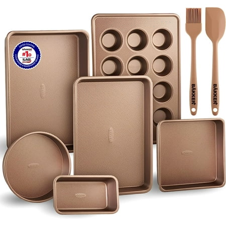 Bakeware Set – 8 Piece – Non-Stick Professional Home Bakeware – Multi Sized Baking Pan Set - Muffin Pan, Loaf Pan and More – Brown