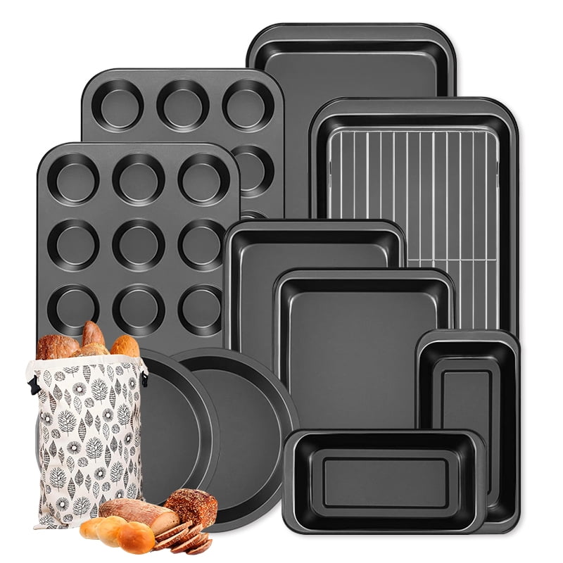 Bakeware Set Baking Pan Set Bread Bags Non-Stick Kitchen Oven Round/Square Cake Pan, Muffin Pan, Baking Pan, Cookie Sheet Set Baking Supplies Christmas black