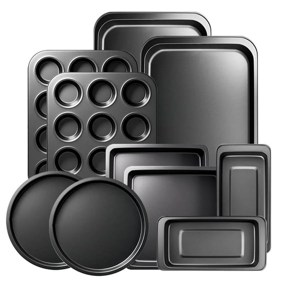 Bakeware Set Baking Pan Set Non-Stick Kitchen Oven Round/Square Cake Pan, Muffin Pan, Baking Pan, Cookie Sheet Set Baking Supplies Christmas Black