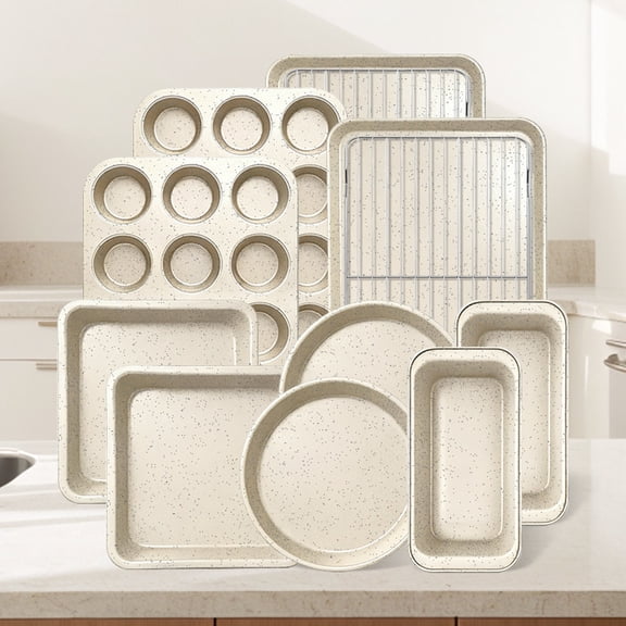 Bakeware Set Baking Pan Set Non-Stick Kitchen Oven Round/Square Cake Pan, Muffin Pan, Baking Pan, Cookie Sheet Set Baking Supplies Christmas  Brown Cream White