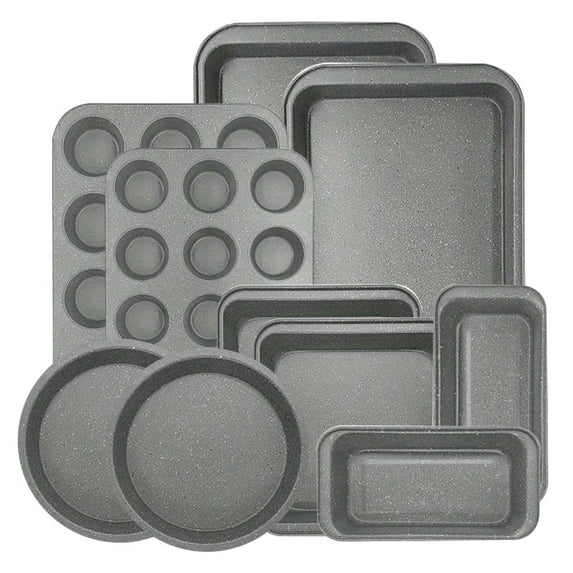 Bakeware Set Baking Pan Set Non-Stick Kitchen Oven Round/Square Cake Pan, Muffin Pan, Baking Pan, Cookie Sheet Set Baking Supplies Christmas GREY Snowflake Pattern