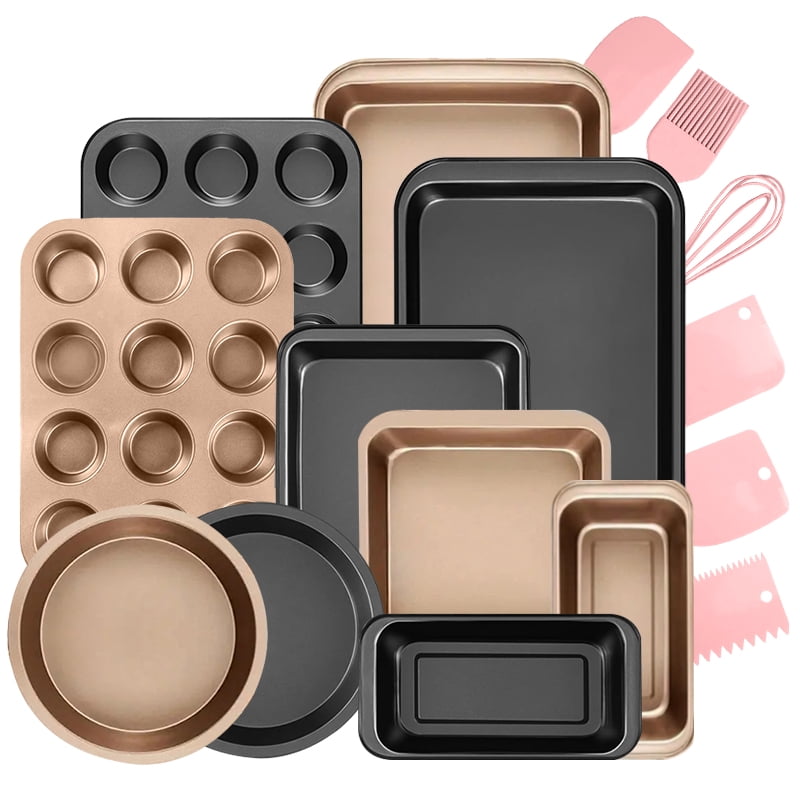 Bakeware Set Baking Pan Set Non-Stick Kitchen Oven Round/Square Cake Pan, Muffin Pan, Baking Pan, Cookie Sheet Set Baking Supplies Christmas Gold black