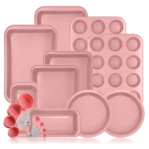 Bakeware Set Baking Pan Set Non-Stick Kitchen Oven Round/Square Cake Pan, Muffin Pan, Baking Pan, Cookie Sheet Set Baking Supplies Christmas Pink Snowflake Pattern