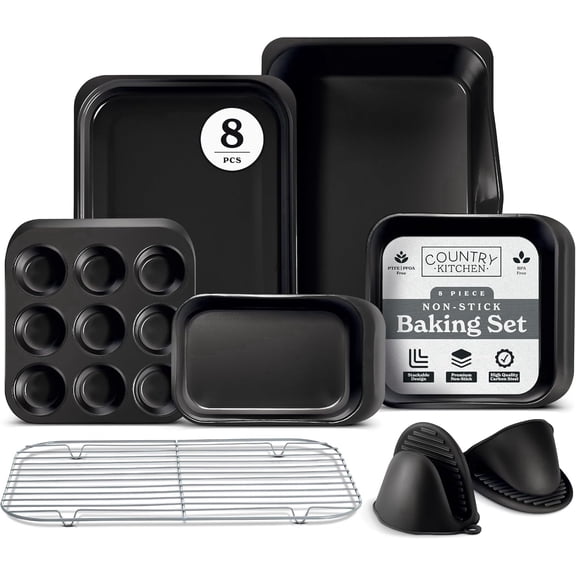COOK WITH COLOR Baking Set, 8-Pc Nesting Nonstick Baking Sheets & Pans, Black