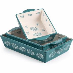 Bakeware Set Blue Green Flower 3-piece Ceramic Lasagna Casserole Dish