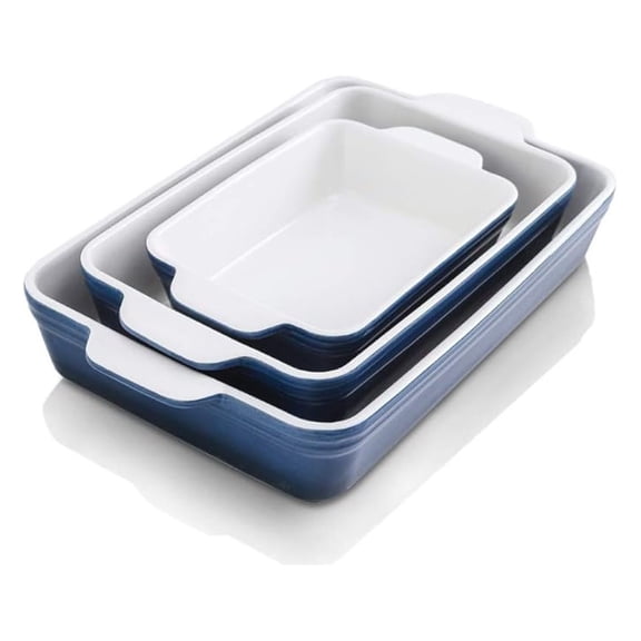 Bakeware Set, Ceramic Baking Dish, Rectangular Casserole Dish, Lasagna Pan, Baking Pans for Cooking, Cake Dinner, Kitchen, 9 x 13 Inches, 3-Piece (Gradient Blue)