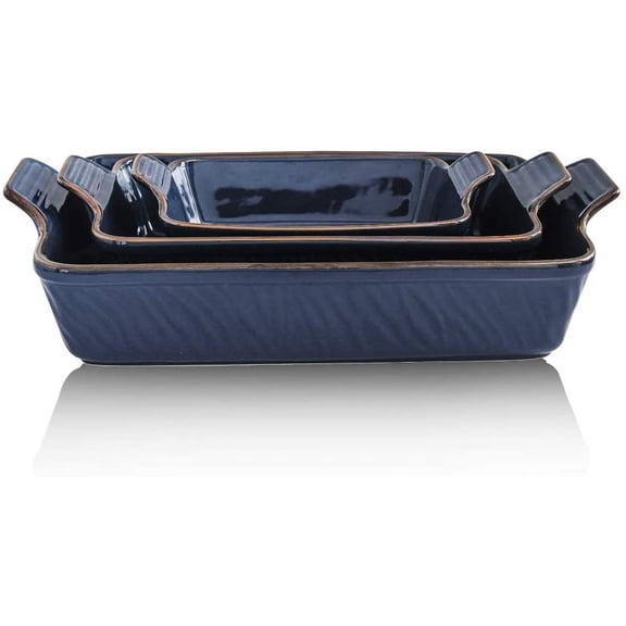 Bakeware Set, Ceramic Baking Dish, Rectangular Lasagna Pans for Cooking, Cake Dinner, Kitchen, 9 x 13 Inches, Texture Series 3-Piece (3 Piece, Aegean)