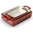 thumbnail image 1 of Bakeware Set, Ceramic Baking Dish, Rectangular Baking Pans Set, Casserole Dish for Cooking, Cake Dinner, Kitchen, Wrapping Upgrade, 12 x 8.5 Inches, 3-Piece (Gradient Red), 1 of 6