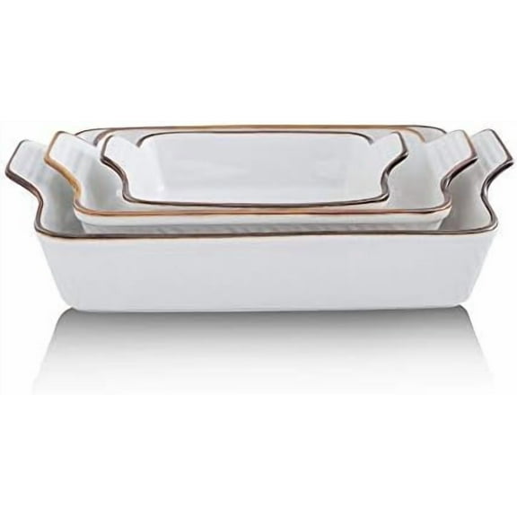 Bakeware Set, Ceramic Baking Dish Set, Rectangular Casserole Dish Set, Lasagna Pans for Cooking, Cake Dinner, Kitchen, 9 x 13 Inches, Texture Series 3-Piece (White)$$Home Decor, Kitchen, & Other