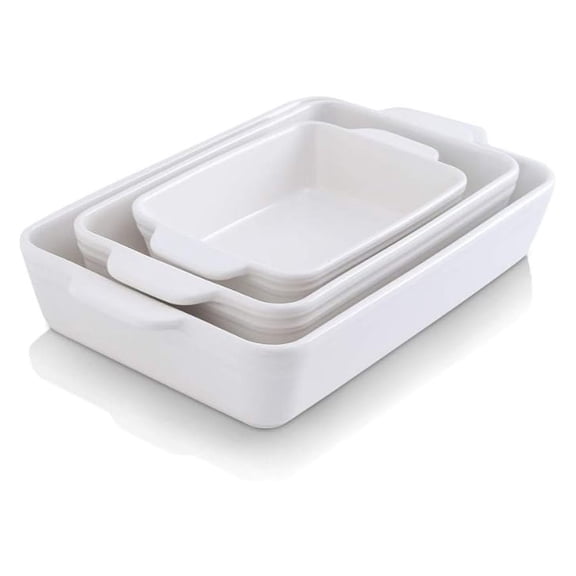 Bakeware Set, Ceramic Baking Dish Set, Rectangular Casserole Dish Set, lasagna Pan, Baking Pans Set for Cooking, Cake Dinner, Kitchen, 9 x 13 Inches, 3-Piece (Set of 3, White)