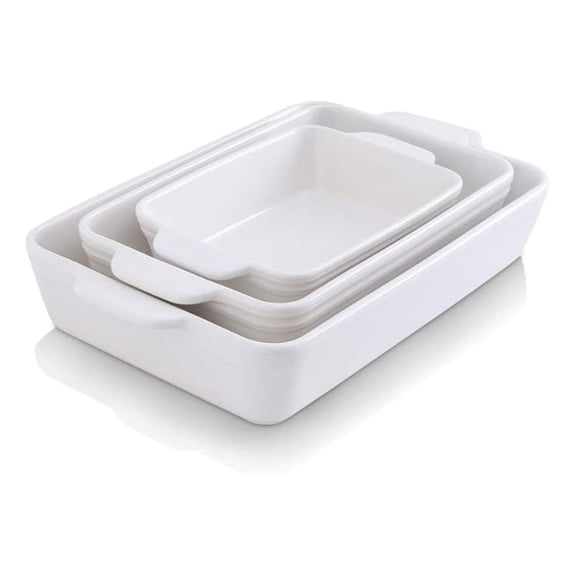 Bakeware Set, Ceramic Baking Dish Set, Rectangular Casserole Dish Set, lasagna Pan, Baking Pans Set for Cooking, Cake Dinner, Kitchen, 9 x 13 Inches, 3-Piece (Set of 3, White)