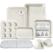 Country Kitchen Baking Set, 8-Piece Nesting Nonstick Baking Sheets & Pans, Cream