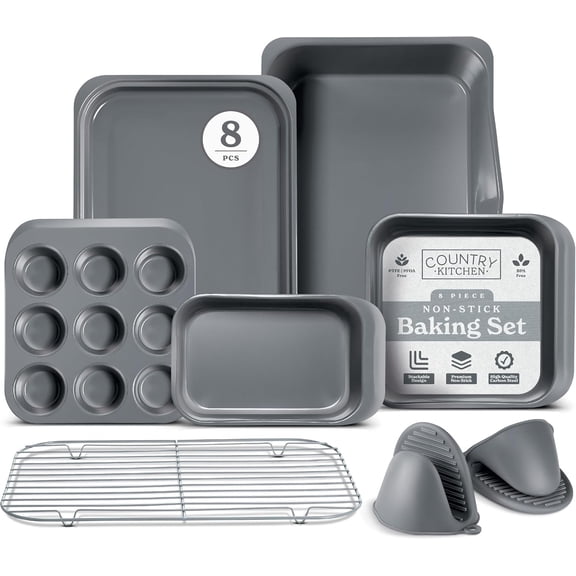 COOK WITH COLOR Baking Set, 8-Pc Nesting Nonstick Baking Sheets & Pans, Grey