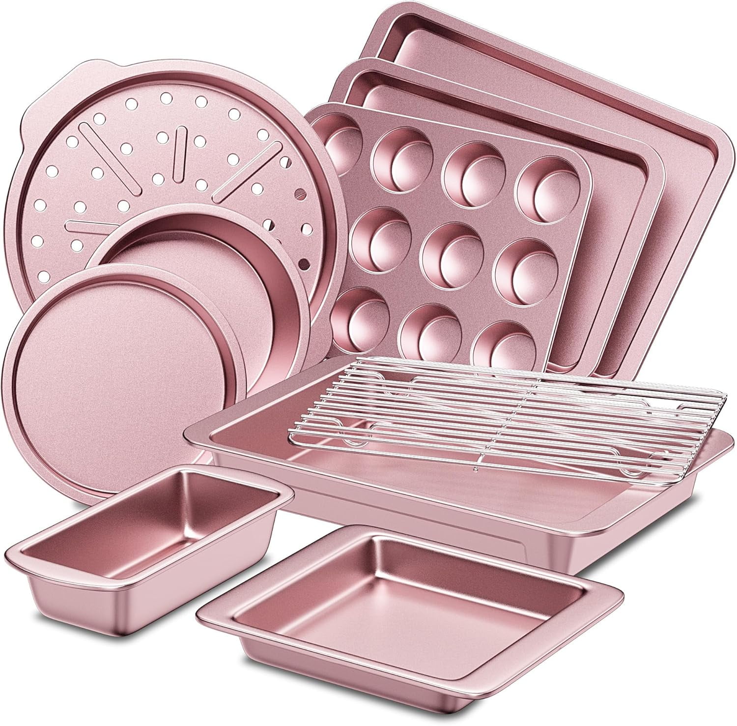 5-Piece Nonstick Toaster Oven Bakeware Set - Mini Cake, Loaf, Muffin, Pizza & Cookie Pans