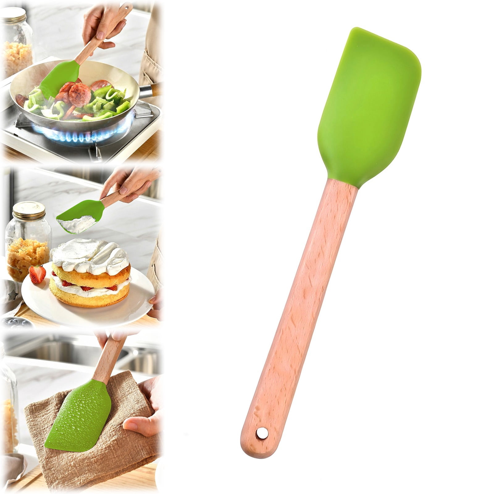 Bakeware,Silicone Spatula With Wooden Handle Colorful Heat‑ Kitchen ...