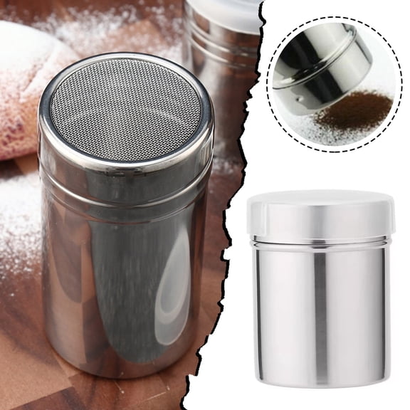 Bakeware Stainless Steel Shaker Dispenser for Flour Powdered Cocoa Cornstarch – Kitchen Storage Tool for Precise Sifting and Portioning, Silver