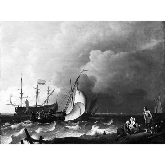 Bakhuysen Rough Sea Storm Seascape Bw Painting Extra Large XL Wall Art Poster Print
