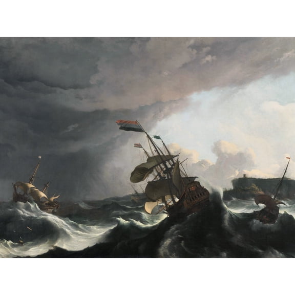 Bakhuysen Warships In A Heavy Storm Painting Extra Large XL Wall Art Poster Print