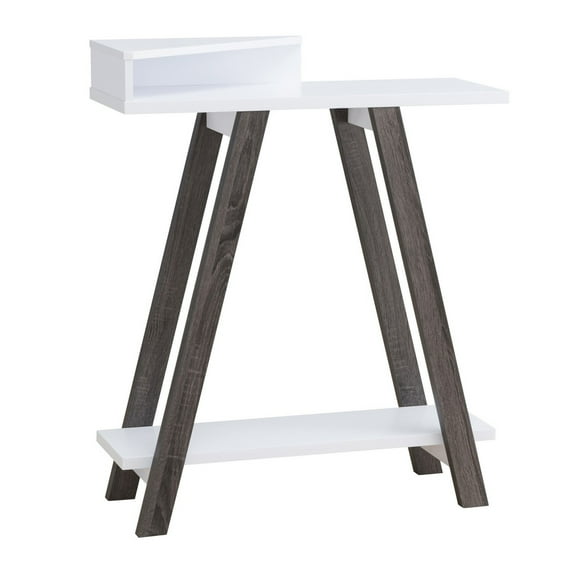 Benjara Baki 38" Modern Wood Side Console Table- Corner Compartment- White