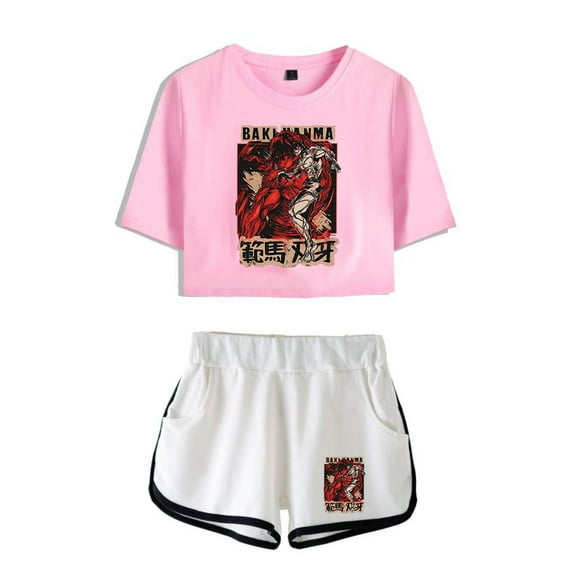 Baki Hanma Tee Shorts 2 Pieces Sets Fashion Women Clothes Hip Hop Short Tshirt Shorts Suit