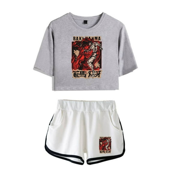 Baki Hanma Tee Shorts 2 Pieces Sets Fashion Women Clothes Hip Hop Short Tshirt Shorts Suit