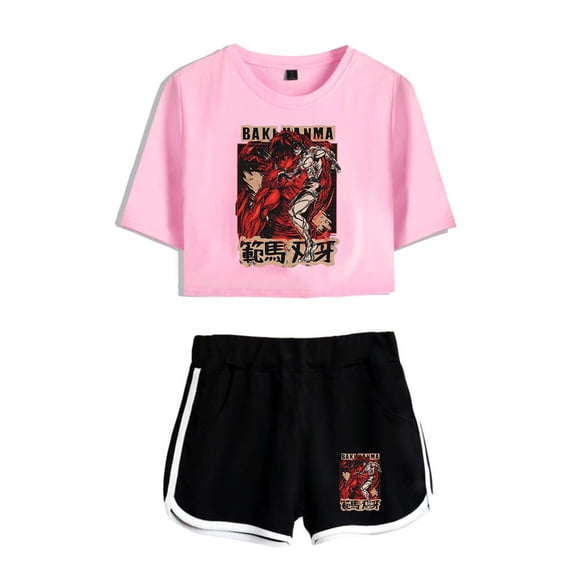 Baki Hanma Tee Shorts 2 Pieces Sets Fashion Women Clothes Hip Hop Short Tshirt Shorts Suit