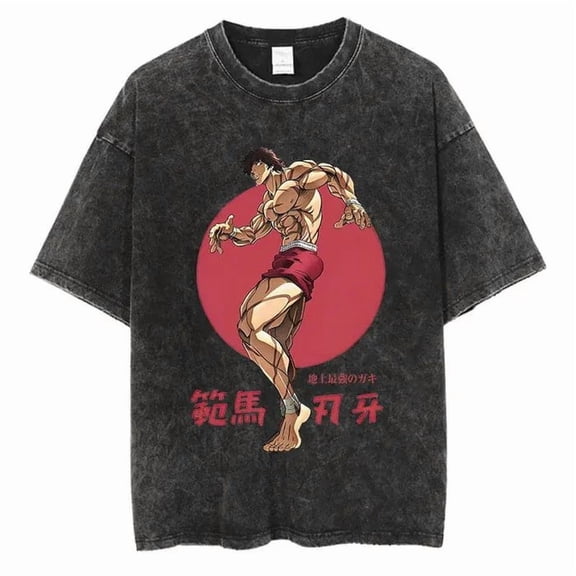 Baki the Grappler Men's Cotton Summer T-Shirts Vintage Tee Loose Fit Short Sleeve Casual Tshirts for Men Women L