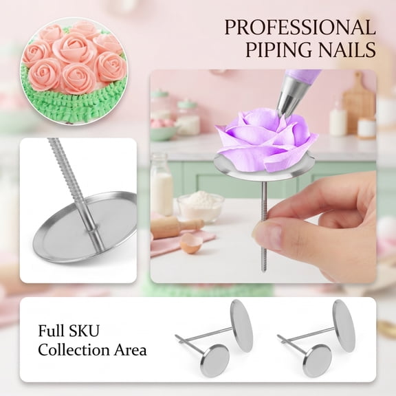 Baking Accessory, Stainless Steel Cake Decorating Base, Solid Piping Nail for Buttercream Flowers, Reusable Flower Frosting Nail, Smooth Silver Cake Decorating Tool That Offers