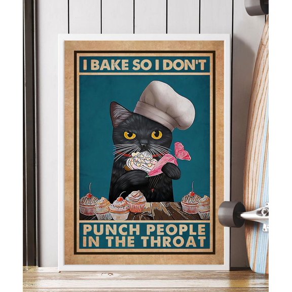 Baking Cat Wall Art Or Baker Chef Art Print Cat Lover Stress Relief Baking Quote