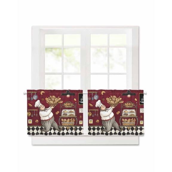 Baking Chef Kitchen Art Short Blackout Curtains 24 Inch Long,French Bread Dessert Rack Rod Pocket Kitchen Curtains,2 Panels Thermal Insulated Room Darkening Drapes for Bedroom,30"W x 24"L