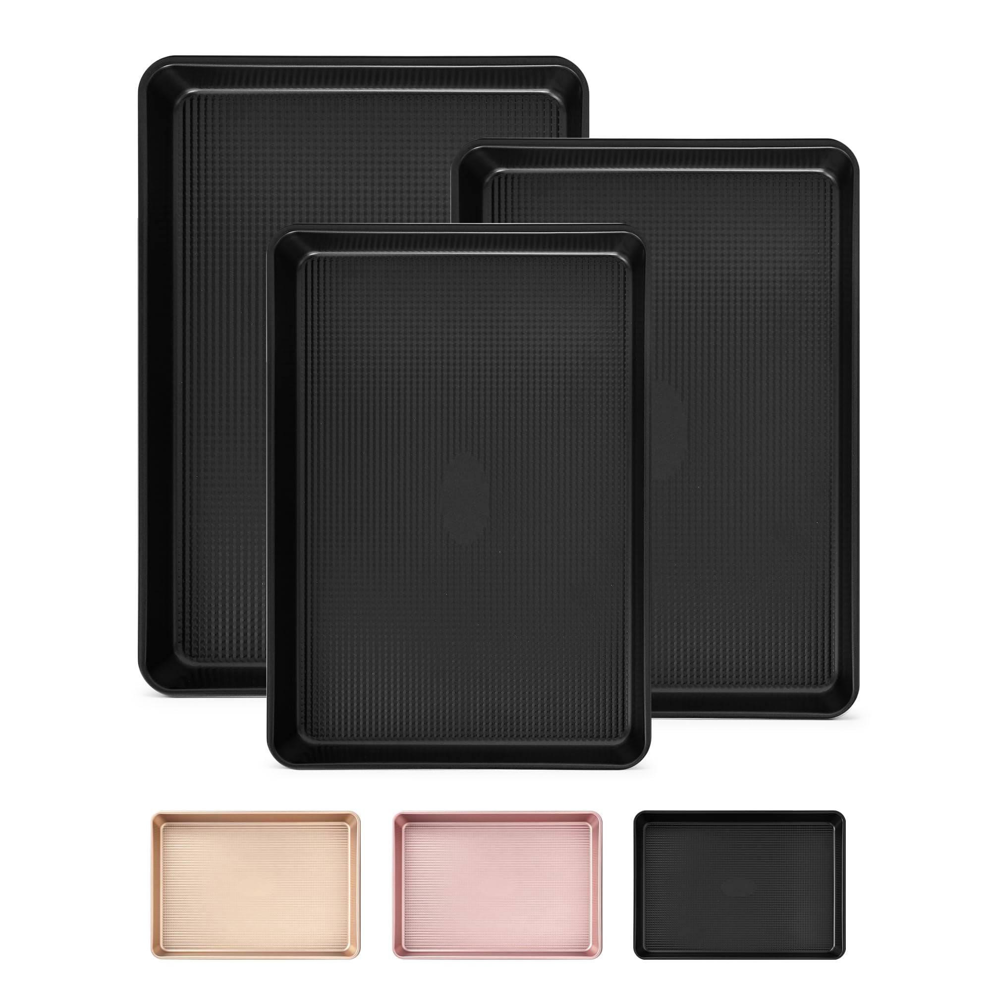 Baking & Cookie Sheets 3-Piece Black Carbon Steel Oven Safe for Roasting Cooking