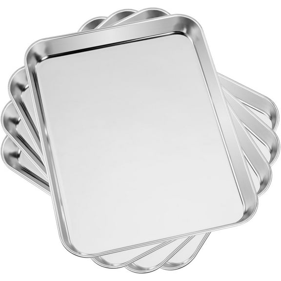 Baking & Cookie Sheets Set of 4, Stainless Steel Compact Toaster Oven Pan Tray Ovenware Professional, Size 10.23 x 8.26 1 inch, Heavy Duty, Deep Edge, Superior Mirror Finish, Dishwasher Safe