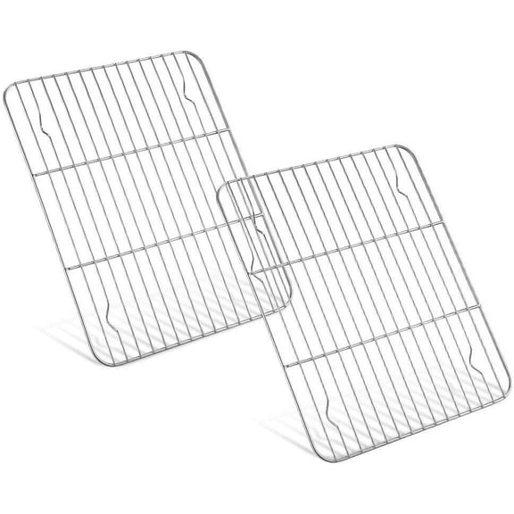 Baking Cooling Racks Set of 2, Stainless Steel Cooling Rack, Cookie Racks, Rectangle 9" x 11.8", Fit Quarter Sheet Pan, Cooking Racks for Toaster Oven, Frying, Roasting - Oven & Dishwasher Safe
