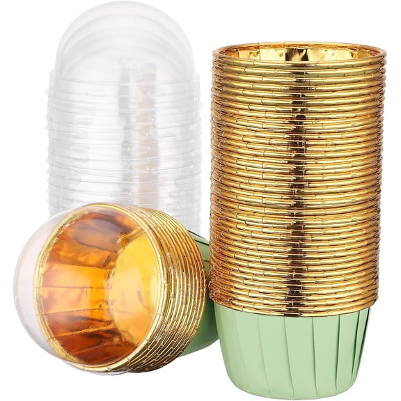 Baking Cups, 50pcs 3.5oz Green Aluminum Foil Ramekins with Lids Cupcake Containers, Disposable Wrappers Mini Cheesecakes Cups Holder Muffin Cupcake Liners for Birthday Wedding Party Picnic
