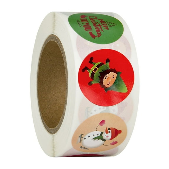 Baking Decoration Roll Christmas Stickers Happy Holidays with Single Black Tree Stickers 1 Roll (500 Stickers) Cq02 1Inch-2.5Cm