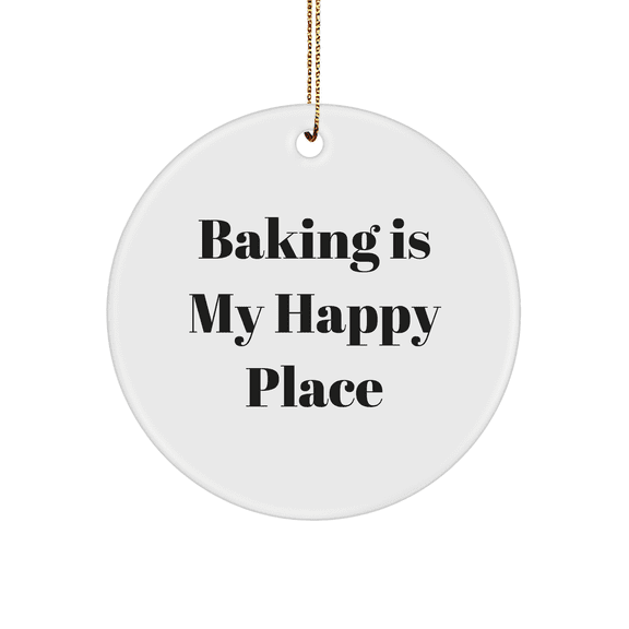 Baking Delights Circle Ornament, Gifts from Family to Friends, 'Baking Is My Happy Place' Quote, White, 2.75