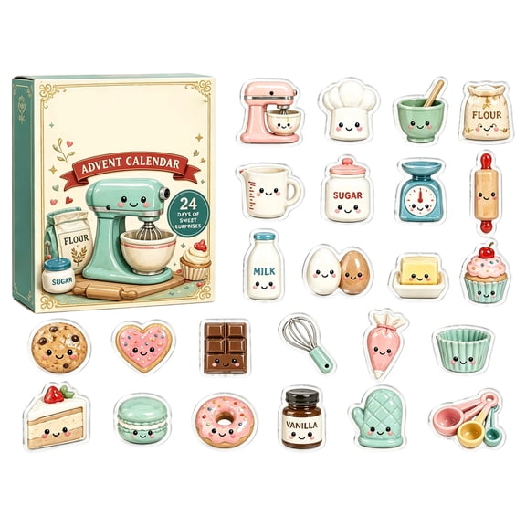 Baking Dessert Advent Calendar 2026, 24 Days Christmas Countdown Calendar Cute Cartoon Baking Supplies & Sweet Treats Acrylic Hanging Ornaments, Holiday Collectible Gift for Baking Lovers