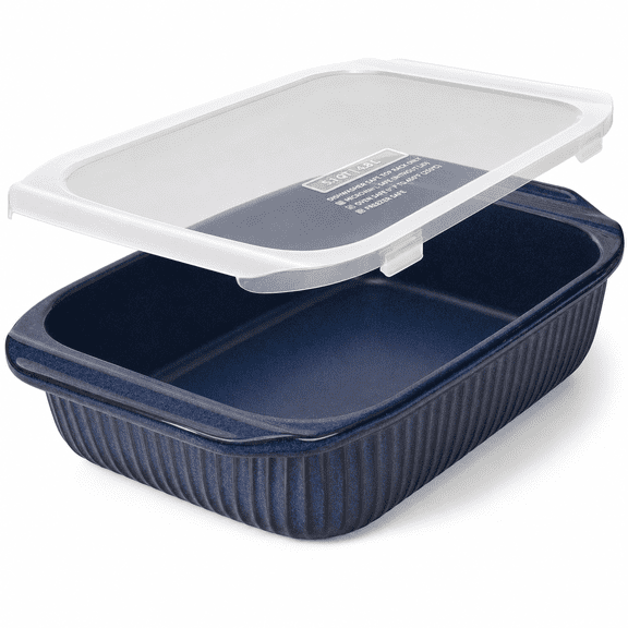 Baking Dish 5.1 Quarts Casserole Dishes For Oven Pan With Handles Lasagna Deep Large Rectangular Ceramic Bakeware (blue Lid)