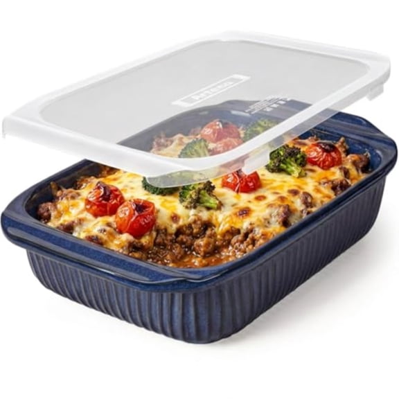 Baking Dish 5.1 Quarts Casserole Dishes For Oven Baking Pan With Handles Lasagna Pan Deep Large Casserole Dish Rectangular White Ceramic Bakeware Blue - Baking Dish With Lids