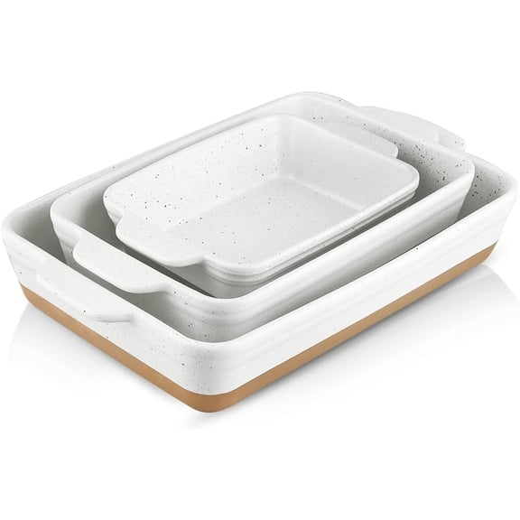 Baking Dish Set, 9x13 Baking Dish, Large Casserole Dish Set, Ceramic Lasagne Pan Deep, Baking Dishes for Casseroles 13 x 9, Ceramic Bakeware Set of 3, Farmhouse Style (White)