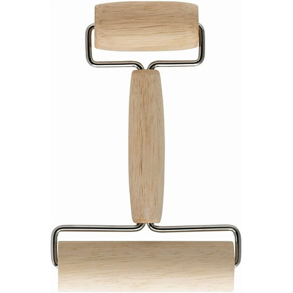 Baking Dual Dough Roller, Includes 4.125" and 2.375" Wide Rollers, Rubberwood