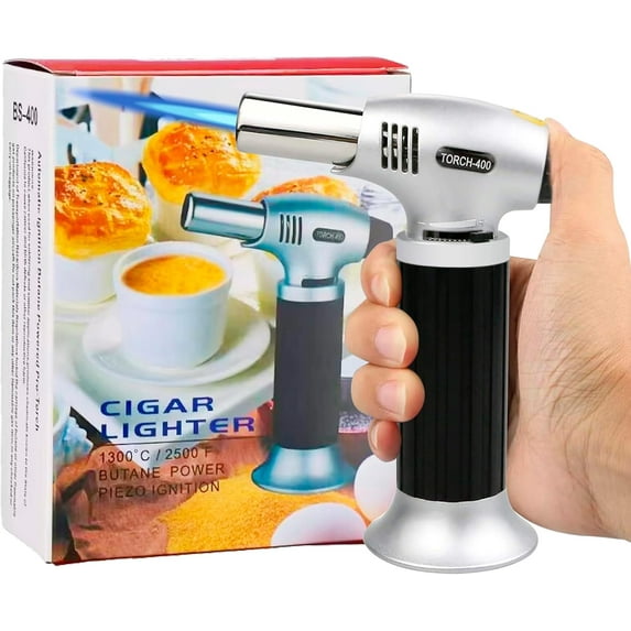 Baking Food torch, Refillable Butane Kitchen Torch Lighter Culinary Blow Torch with Security Lock and Adjustable Flame for Creme Brulee, BBQ, Desserts, Baking and Welding