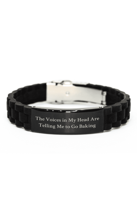 Baking Gifts from Friends, Funny Quote Encourages You to Go Baking, Glide lock Clasp Adjustable Black Silver Stainless Steel Silicone Gift for Mother's Day