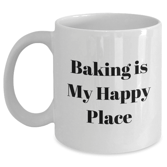 Baking Gifts for Her, White Coffee Mug with Funny Quote, 'Baking Is My Happy Place', Mother's Day Unique Gifts from Family or Friends