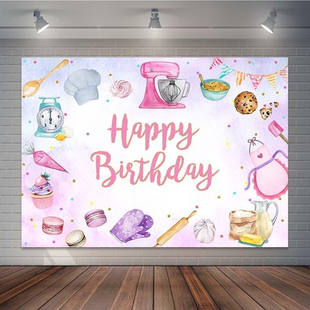 Baking Happy Birthday Party Backdrop for Girls Colorful Macaroon Coking Theme Party Background Chef Cake Cupcakes Kitchen Birthday Party Decorations Banner Cake Table Photo Booth Props