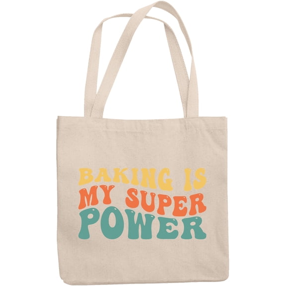 Baking Is My Super Power, Baking Lover, Baker or Pastry Chef Quote, Groovy Retro Wavy Text Merch Gift, 12oz Canvas Tote Bag