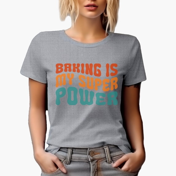 Baking Is My Super Power Quote for Pastry Chef, Baker or Baking Lover, Groovy Retro Wavy Text Merch Gift, Heather Grey T-Shirt, Small