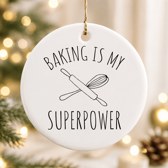 Baking Is My Superpower Baker Chef Christmas Ornament, Foodie Holiday Gift, Ceramic Ornament