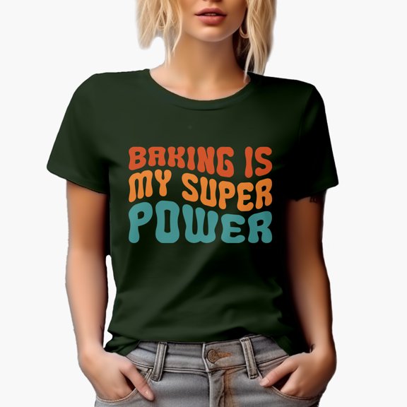 Baking Is My Superpower, Baker, Pastry Chef or Cook Quote, Groovy Retro Wavy Text Merch Gift, Military Green T-Shirt, Medium